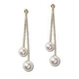 111532, CRYSTAL PAVE AND PEARL DOUBLE LINEAR DROP EARRINGS
