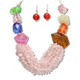 111536, MULTI COLOR GEOMETRIC RESIN AND QUARTZ CHIP STATEMENT NECKLACE