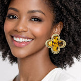 111547, OVERSIZED TORTOISE SHELL RESIN QUATREFOIL STUD EARRINGS