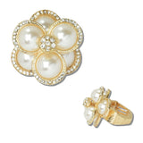 111550, PAVE CRYSTAL PEARL FLOWER STRETCH RING