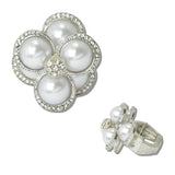 111550, PAVE CRYSTAL PEARL FLOWER STRETCH RING