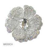 111558, PAVE CRYSTAL FILIGREE FLOWER BROOCH PIN