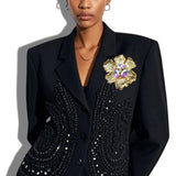 111559, CRYSTAL HAMMERED FLOWER BROOCH PIN