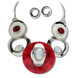 111563, SILVER TONE CELLULOID ACETATE AND RHINESTONE GEOMETRIC NECKLACE wholesale fashion jewelry - GOOD FEELINGS, INC