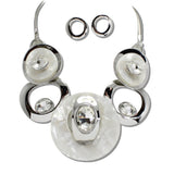 111563, SILVER TONE CELLULOID ACETATE AND RHINESTONE GEOMETRIC NECKLACE wholesale fashion jewelry - GOOD FEELINGS, INC