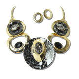 111563, GOLD CELLULOID ACETATE AND RHINESTONE GEOMETRIC NECKLACE