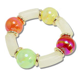 111567, IRIDESCENT CHUNKY BALL AND CELLULOID ACETATE STRETCH BRACELET