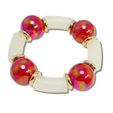 111567, IRIDESCENT CHUNKY BALL AND CELLULOID ACETATE STRETCH BRACELET