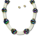Iridescent Chunky Ball and Celluloid Aceate Necklace - view 7