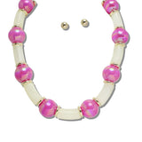 Iridescent Chunky Ball and Celluloid Aceate Necklace - view 8