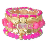 111569, NUGGET ACCENT MULTI LAYERED BEADED STERETCH BRACELET