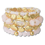 111569, NUGGET ACCENT MULTI LAYERED BEADED STERETCH BRACELET