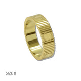 Gold Stainless Steel Ribbed Geometric Band Designer Inspired Ring - view 2