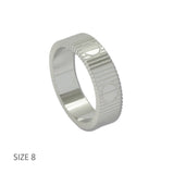 Silver Stainless Steel Ribbed Geometric Band Designer Inspired Ring - view 2