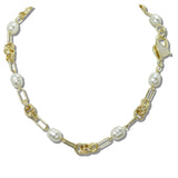111590, 14K GOLD PLATED BAROQUE PEARL PAPERCLIP LINK DESIGNER INSPIRED NECKLACE