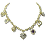 111592, 14K GOLD PLATED MULTI HEART CHARM DESIGNER INSPIRED NECKLACE