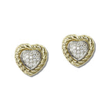 111601, 14K GOLD LATED PAVE CUBIC ZIRCONIA ROPE HEART STUD EARRINGS