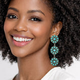 111609, WESTERN TURQUOISE TRIPLE FLOWER DROP EARRINGS