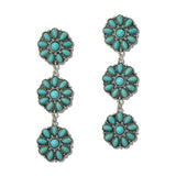 111609, WESTERN TURQUOISE TRIPLE FLOWER DROP EARRINGS