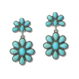 111612, WESTERN TURQUOISE DOUBLE FLOWER DROP EARRINGS