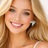 111619, PAVE CRYSTAL RIBBON BOW STUD EARRINGS wholesale fashion jewelry - GOOD FEELINGS, INC