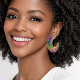 Pave Crystal Thick Hoop Earrings