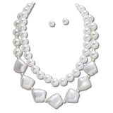 Mixed Metal Matte Bead and Faux Pearl Statement Necklace - view 2