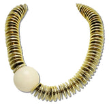 Ribbed Metal Disc and Large Ball Toggle Statement Necklace
