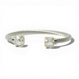 14K Gold Plated TWO Tone Twisted Cable Stone Cuff Bracelet - view 3