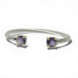 14K Gold Plated TWO Tone Twisted Cable Stone Cuff Bracelet - view 4