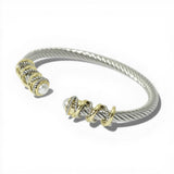 14K Gold Plated TWO Tone Twisted Cable Pearl Cuff Designer Inspired Bracelet