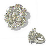 Pave Crystal Camellia Rose Flower Stretch Ring