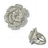 Pave Crystal Camellia Rose Flower Stretch Ring - view 2