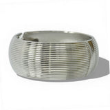 Polished Textured Domed Hinged Bangle Bracelet - view 2