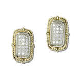 14K Gold Plated Pave Rectangular Stud Designer Inspired Earrings - view 2