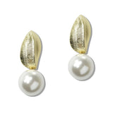 Textured Leaf Pearl Drop Earrings