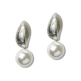 Textured Leaf Pearl Drop Earrings - view 2