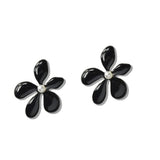 Enamel Flower Petal Pearl Stud Earrings