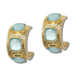 Chunky Hammered Geometric Stone C-hoop Earrings - view 3