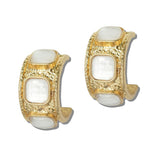 Chunky Hammered Geometric Stone C-hoop Earrings