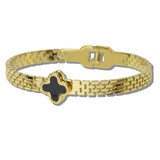 Clover Accent Watch Link Stanless Steel Hinge Bangle Bracelet