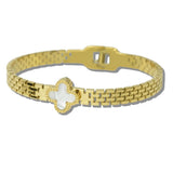 Clover Accent Watch Link Stanless Steel Hinge Bangle Bracelet - view 2