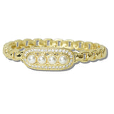 14K Gold Plated Oval Pearl CZ Chain Link Designer Inspired Bracelet