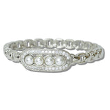 14K Gold Plated Oval Pearl CZ Chain Link Designer Inspired Bracelet - view 2