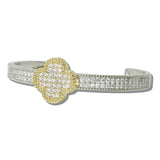 14K Gold Plated Pave CZ Clover Cuff Designer Inspired Bracelet