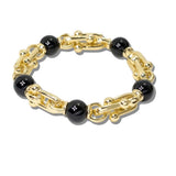 14K Gold Plated Semi Precious Stone Bead Link Designer Inspired Stretch Bracelet - view 2