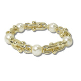 14K Gold Plated Semi Precious Stone Bead Link Designer Inspired Stretch Bracelet - view 4