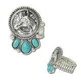 Western Horse Head Turquoise Stone Stretch Ring