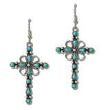Western Turquoise Cluster Cross Drop Earrings