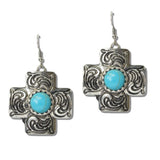Western Scrollwork Turquoise Cross Earrings